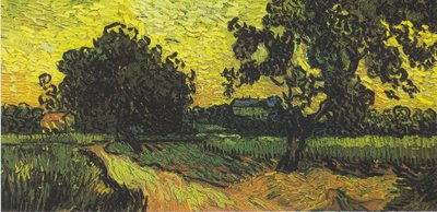 Paisagem, com, auvers, castelo, em, pôr do sol de Vincent van Gogh